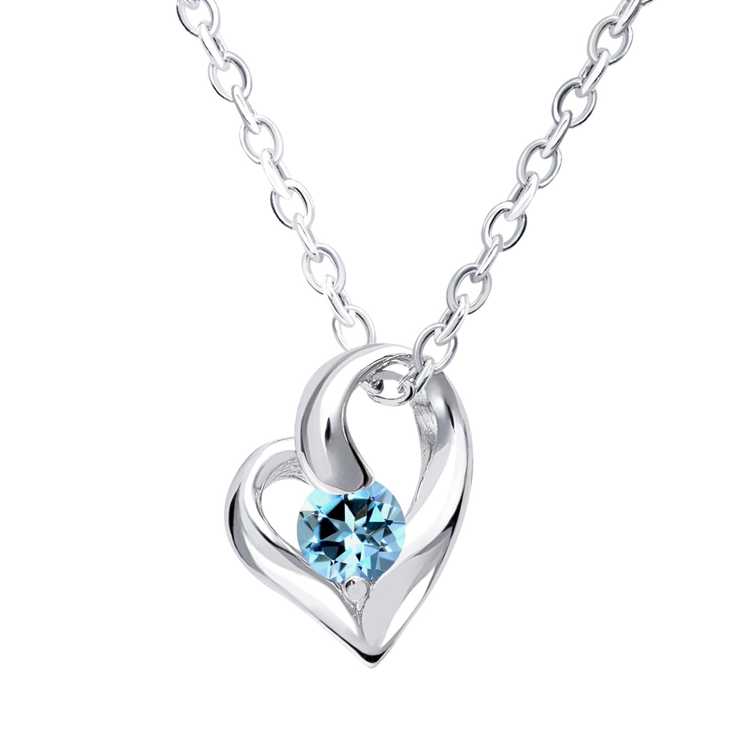 

925 Silver Open Heart Pendant November Birthstone Blue Topaz [Sears] Women s e-1658-11