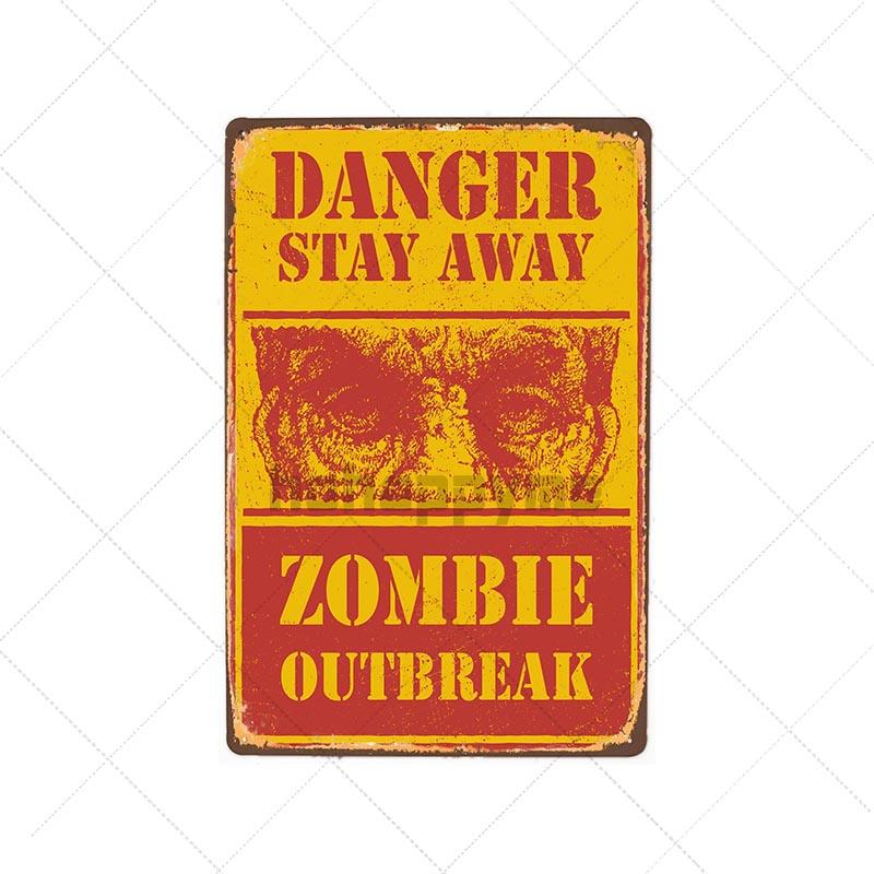 Danger Zombies Zone Retro Sign Metal Plaque Vintage Bar Pub Wall Decorative Plates Funny Poster Home Decor 20x30 CM
