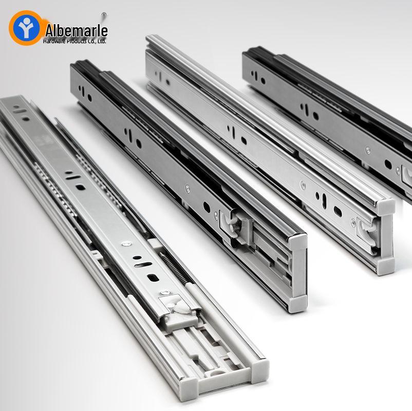 Stainless Steel Damping Drawer Slide Rail with Buffer - Three-Section Guide for Furniture and Cabinet Tracks.