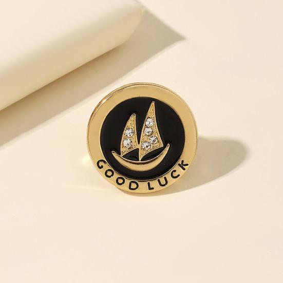 Brooch Pin Sparkling Rhinestones Inlaid Sailing Ship Pattern Smooth Polished Surface Suit Neck Badge Anti-exposure Buckle