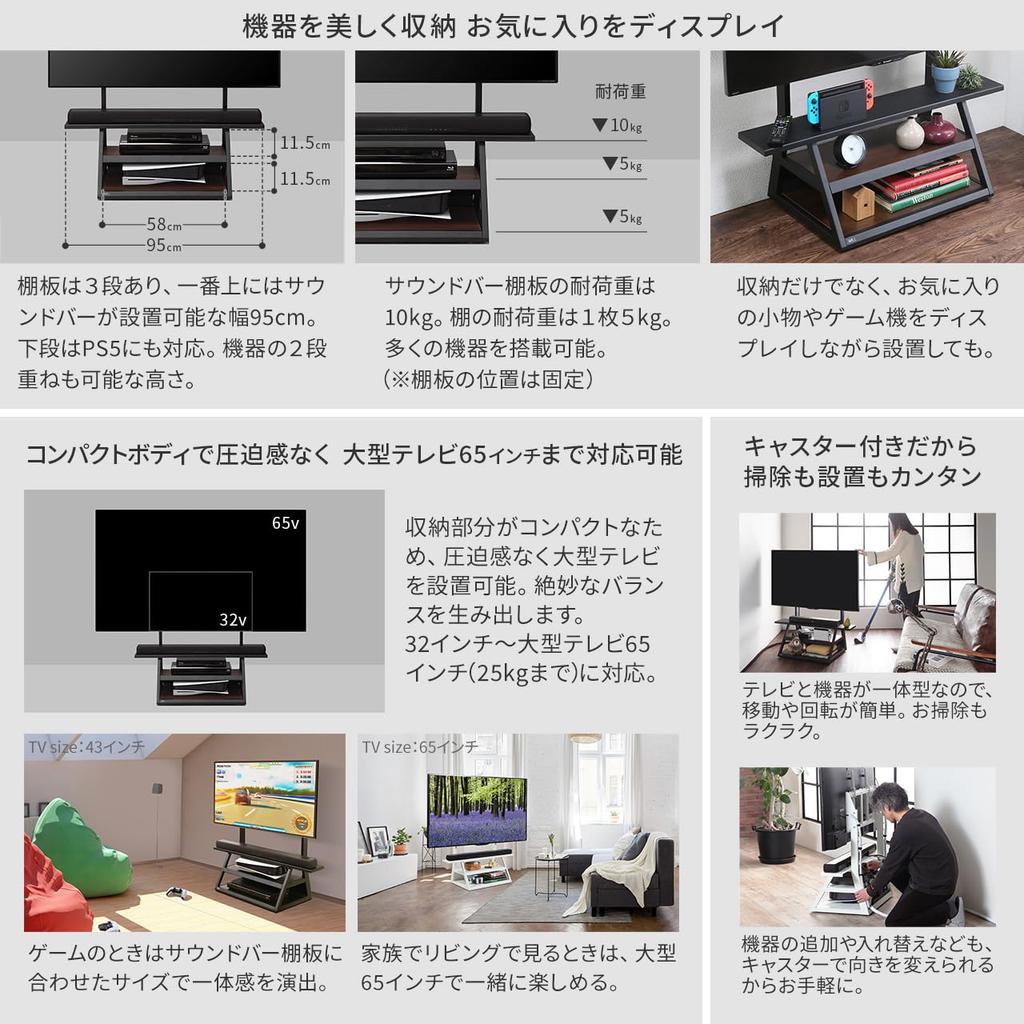 EQUALS TV Stand WALL Interior TV Stand M1 Caster Satin Black