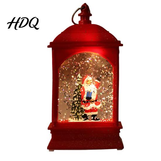 Winter Seasonal Home Decor Christmas Snow Lantern Battery Operated Swirling Water Glittering Vintage Holiday Party Table Centerpiece Santa