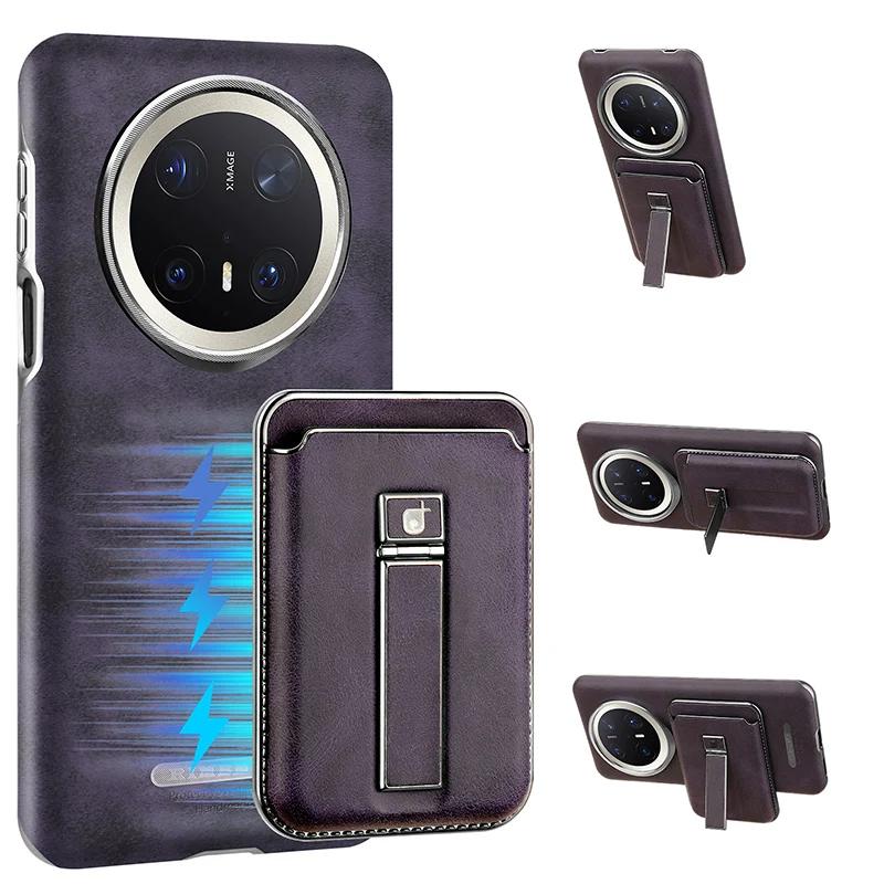 

Magnetic Wallet Detachable Leather Case for Huawei Mate 70 Pro Plus Mate 60 Pro Card Bracket Holder Stand Plating Matte Cover Mate60ProPlus фіолетовий