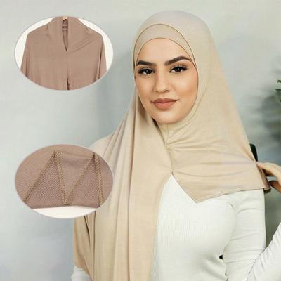 Hijab Instantáneo Musulmán Jersey de Algodón Modal Hijab de Ramadán Bufanda Lisa Suave para Mujer Chal de Jersey Premium Pañuelos Fáciles de Llevar