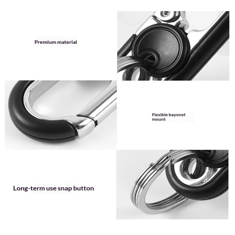 Rotatable Lock Carabiner Keychain Rustproof Metal Double Ring Anti-Lost Key Holder for Camping Hiking Gears