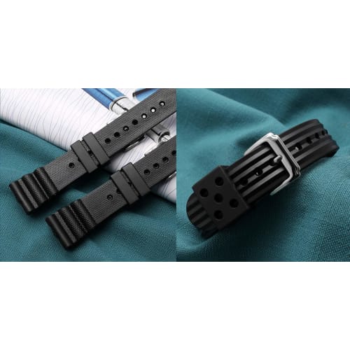 Compatible SEIKO Watch Strap, 22mm Band, Replacement Band, Silicone (Black)