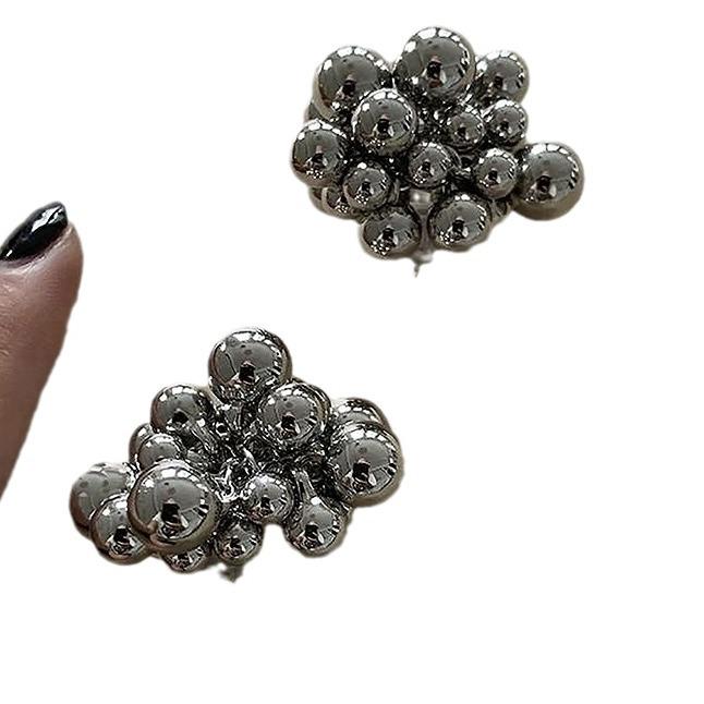 925 Sterling Silver Irregular Beaded Earrings with Textured Metal Balls – European/American Style, Exaggerated Fashion Design