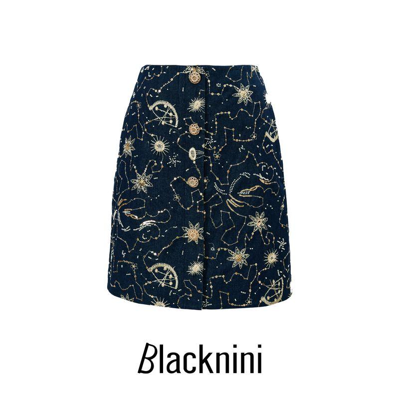 

Blacknini Yin Huafu/ Star Map Set Pattern Handmade 3mm Sequin Jacquard Heavy Craft Vest/Skirt Skirt M