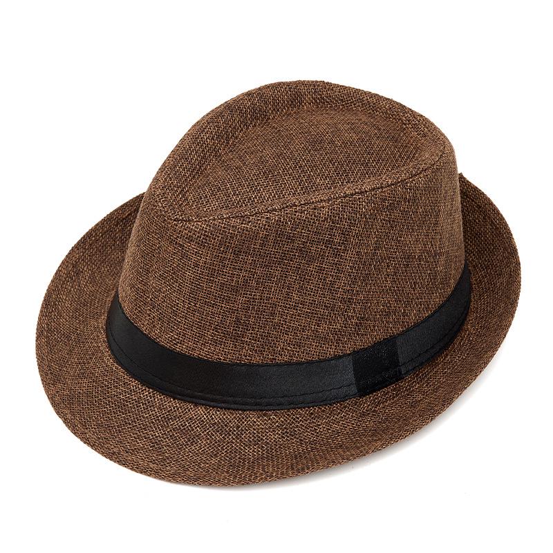 Men's Summer Straw Fedora Sun Hat - Outdoor Sunshade Beach Bowler Hat
