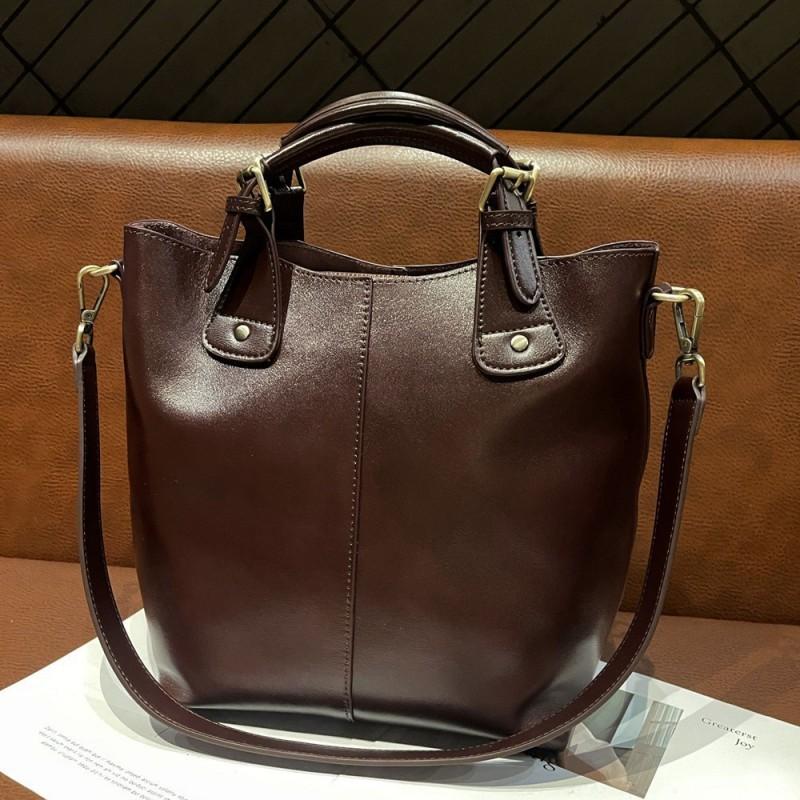 Factory Top Layer Cowhide Large Capacity Tote Bag Genuine Leather Women's Versatile Vegetable Tanned Handbag Crossbody