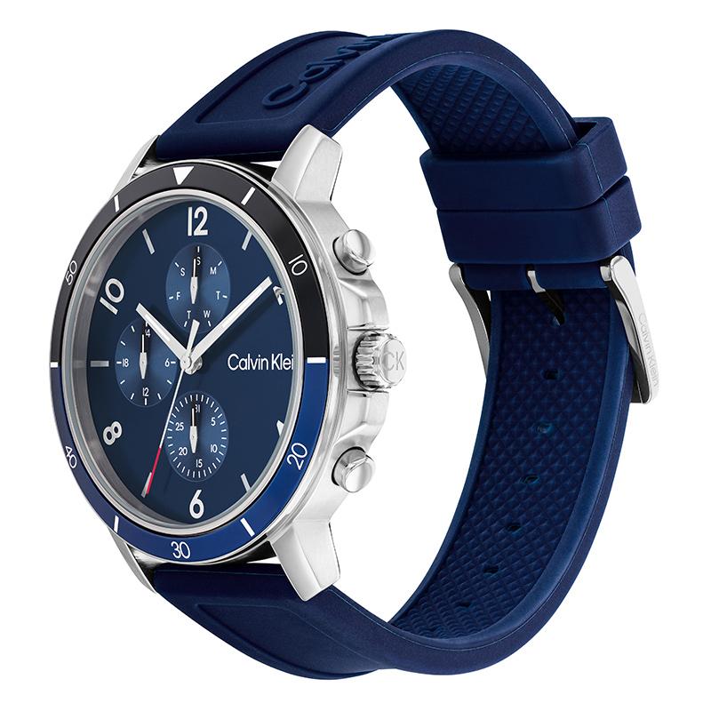 Calvin Klein Quartz Mens Watch 46mm X 46mm X 10.7mm Blue Dial Stainless Steel Case Silicone Strap Men Watches Silver 25200071