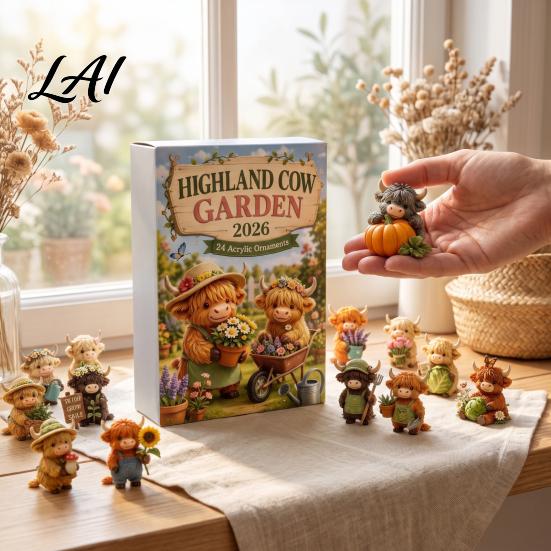 Indoor Festive Decorations Highland Cow Garden Advent Calendar 2026 24 Day Christmas Countdown with 2D Cute Animal Hanging Decor Acrylic Collectible