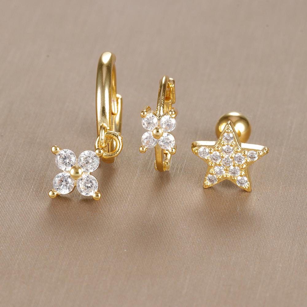 3-teiliges Vintage-Design-Set mit vier Zirkonia-Creolen für Frauen, winziger Knorpelpiercing-Ohrring aus Edelstahl, Schmuckgeschenk