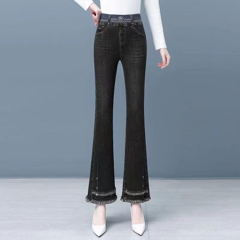 Women's High Waist Elastic Waist Flare Jeans Slim Fit Micro Flare Jeans Stretchy Commuter Denim Pants Autumn Fashion Pants
