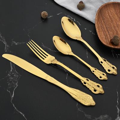 24-teiliges Royal Geschirr-Besteckset, Geschirr, 304 Edelstahl, Gold, Besteck, Gabel, Steak, Abendessen, Messer, Löffel, Besteckset, Geschenk