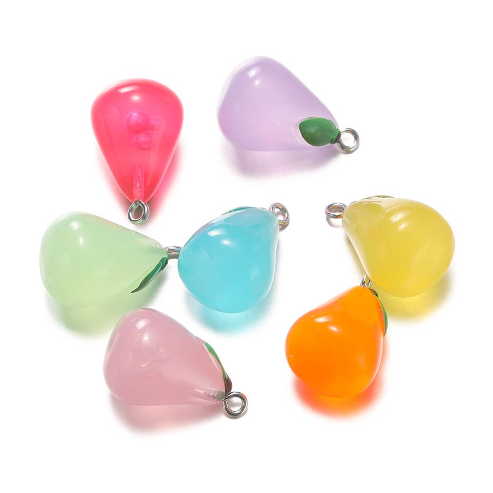 10Pcs 15x24mm Jelly Colored 3D Pear Resin Charms Pendants for Earrings Necklace Keychain Charms DIY Jewelry Making Accessories