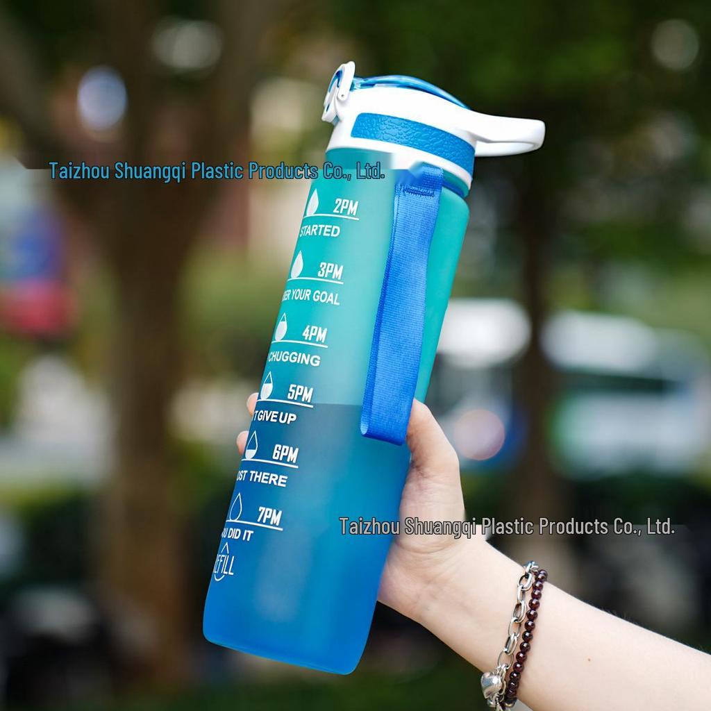 Gradient Frosted Sports Water Bottle with Handle and Straw – 1000ml Large Capacity Outdoor Use