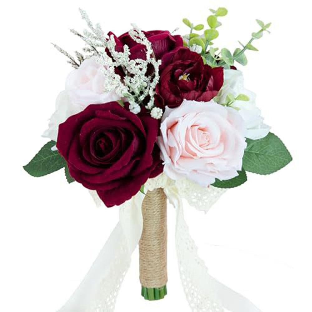 Burnt Orange Wedding Bouquet Burnt Orange Artificial Flowers Elegant Silk Roses Bride Bouquet Valentine s Day Wedding Decor