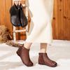 2025 Autumn/Winter Vintage Woven Cowhide Ankle Boots: Genuine Leather, Thick Sole, Zipper, Handmade Women's Fashion