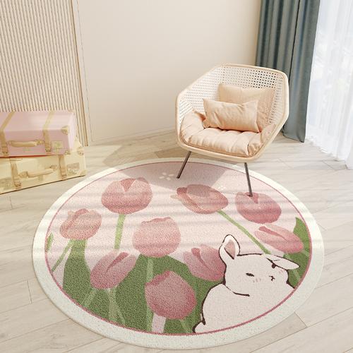 Moderne Ins Cartoon Rond Groot Vloerkleed Verdikt Lamswol Woonkamer Comfortabel, Makkelijk te Onderhouden Schattig Zacht Tapijt Kinderkamer 80x80CM