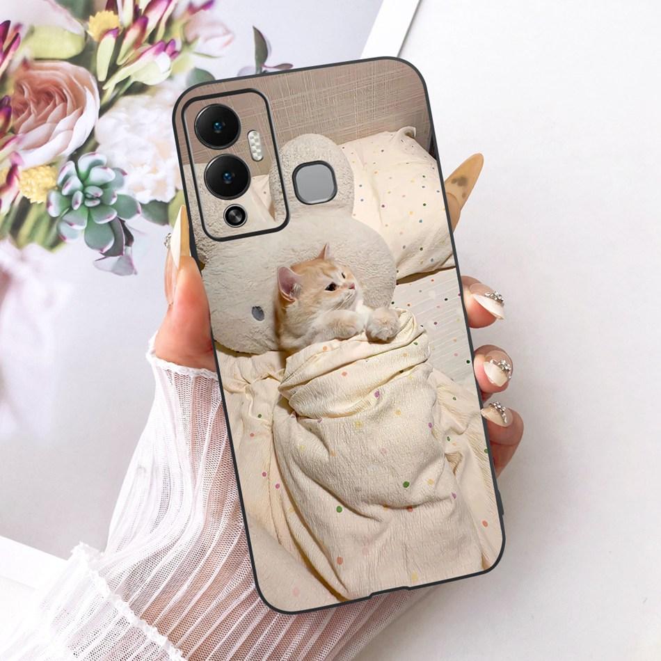 For Infinix Hot 12 Play 12i Cute Flower Butterfly Cat Painted Case For Infinix Hot12i 12Play Black Silicone Soft Phone Cases