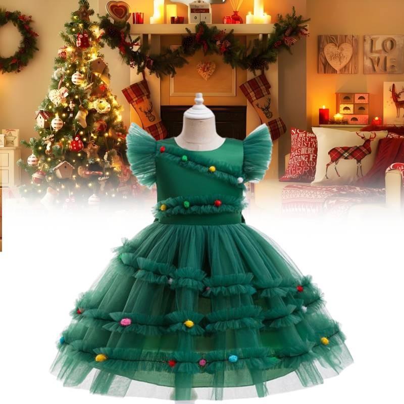 Christmas Girl Green Costume Stage Show Dress Birthday Party Fashion Dresses