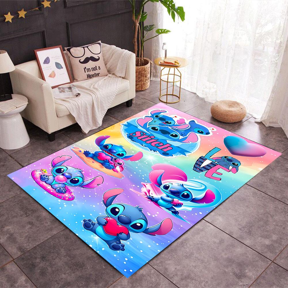 Stitch Stars Fantasy Artwork Disney Cartoon Theme Anti-Slip Rug - Polyester, Home Decor, Suitable for Bedrooms, Living Rooms, Doorways, and Studios