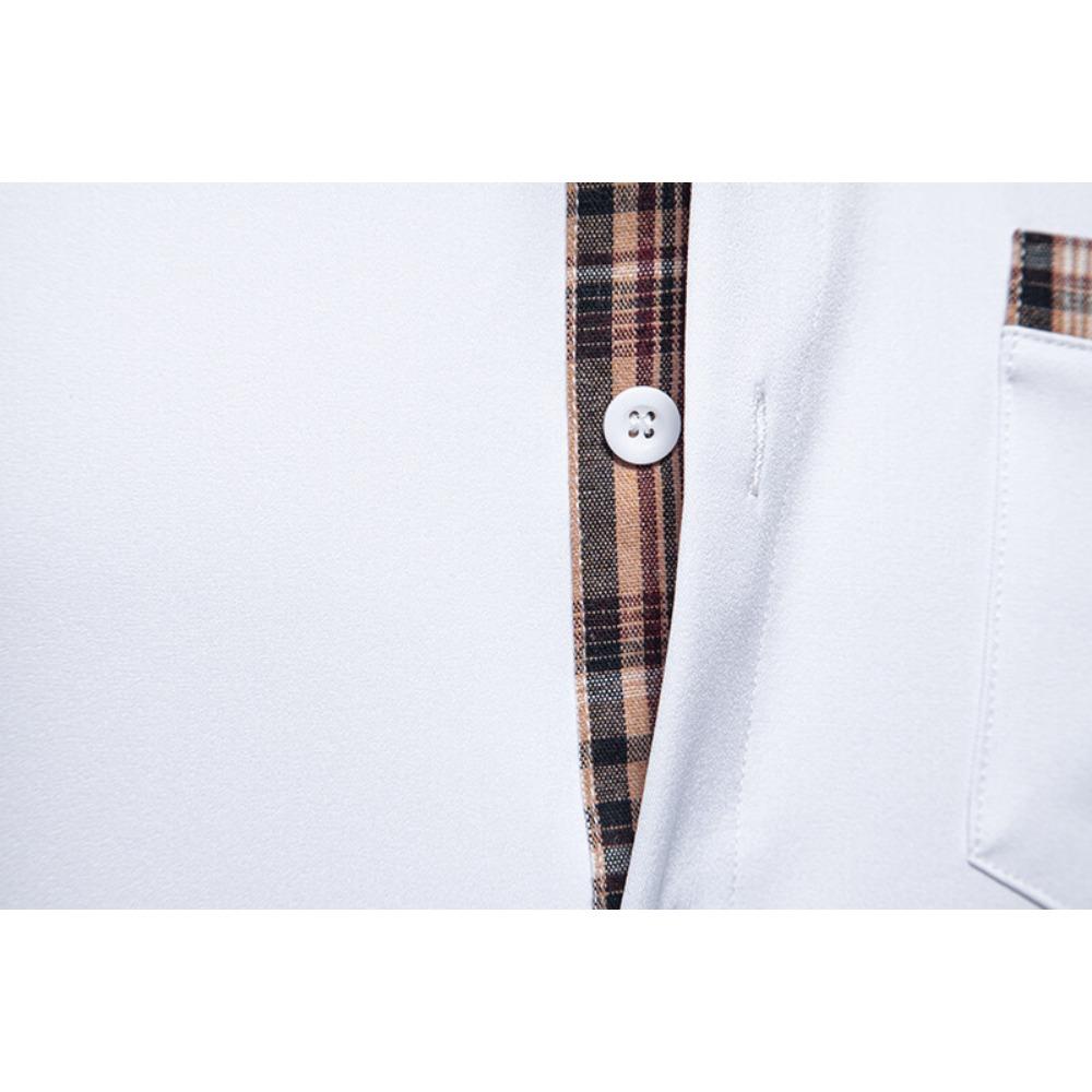 Men's Casual Short-sleeved Dress Shirt Plaid Collar Button-down Shirt