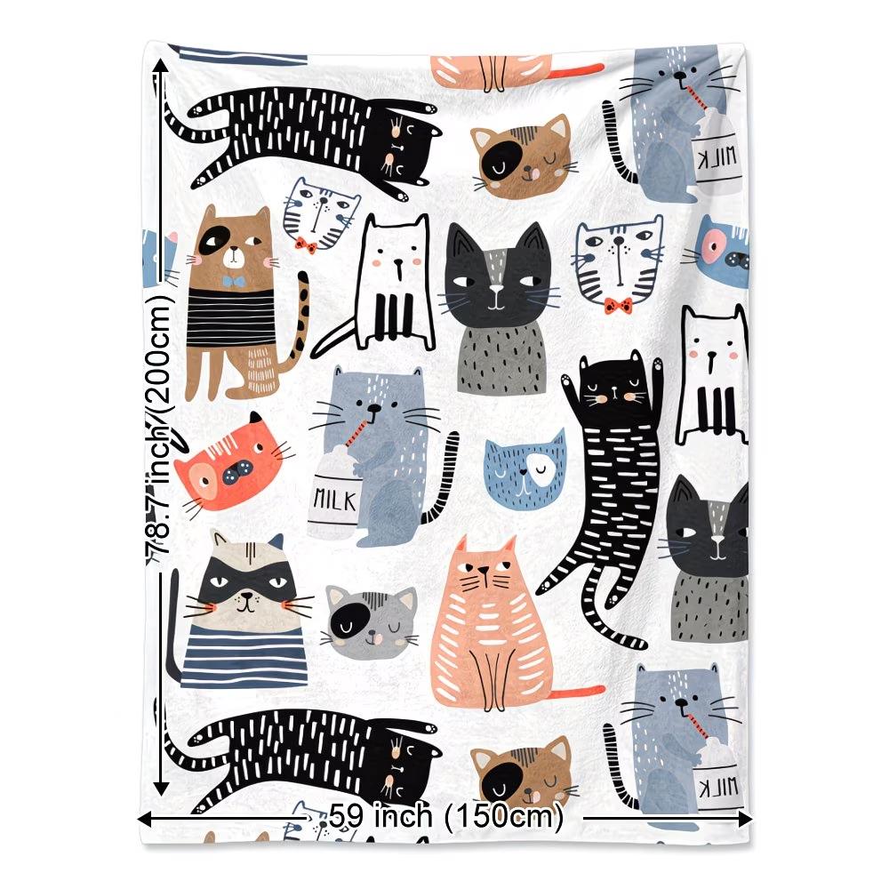 Animal Element 1pc, Cat Blanket Abstract Style, Cartoon Style, Cute Animal, Hand-Drawn Style, Soft and Warm Print Blankets