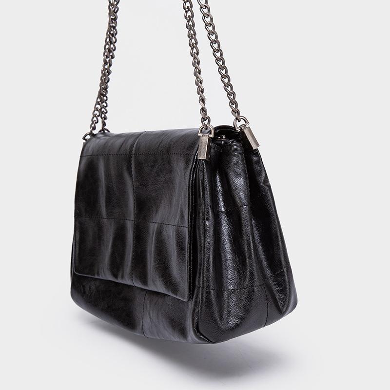 New Trendy Black Rock Style Flap Bag Chain Shoulder Crossbody Hobo Bag for Women