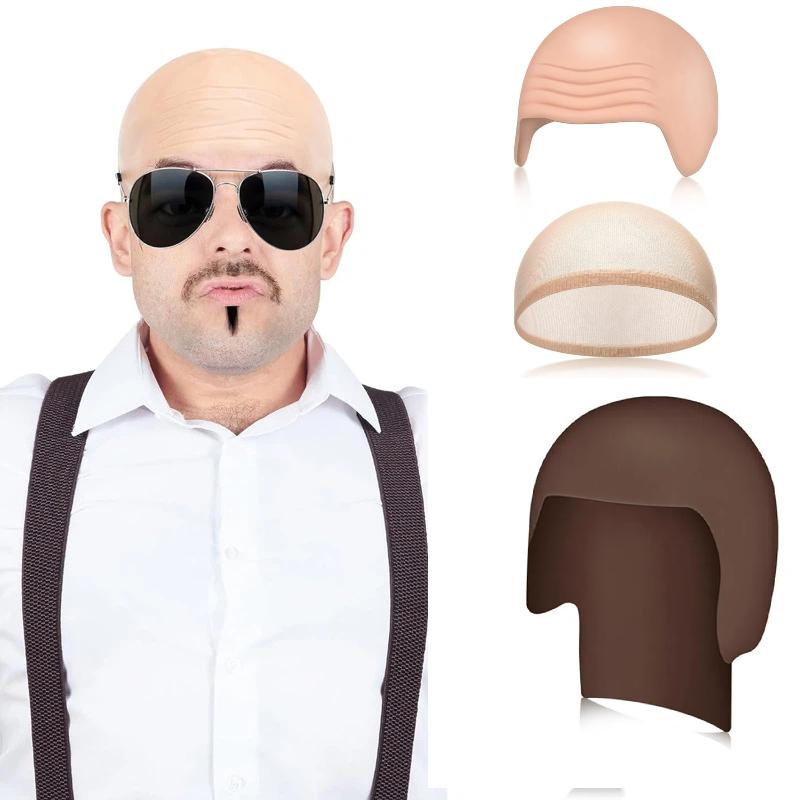 Stretchable Bald Cap Set Nylon Latex Durable Cosplay Headwear Halloween Wig Cap for Role Play Themed Party Stage Makeup Use