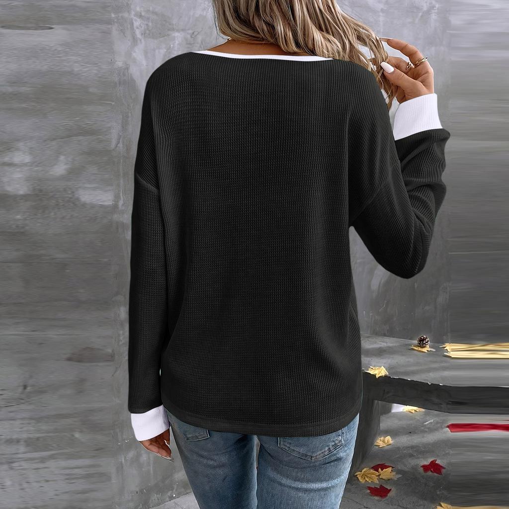 Plus Size Women's Fashion Casual Color Knit V,Neck T,Shirt Long Sleeve