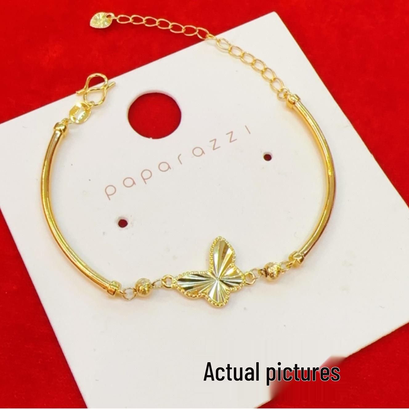 Gold-Plated Brass Butterfly Laser Engraved Bracelet - Elegant Women s Simple Bangle
