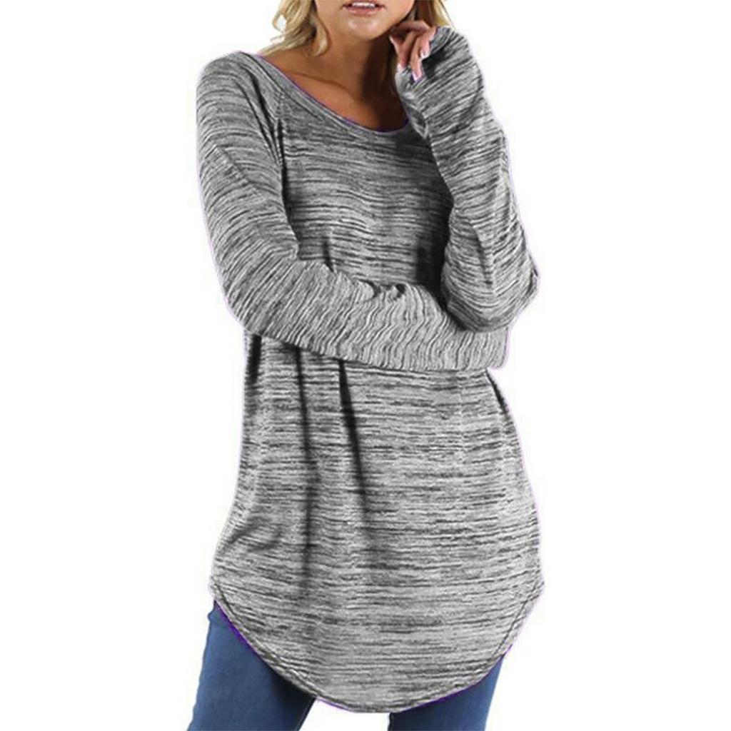 Women's Fashion Blouse Plus Size Solid Long Slim T-Shirt  Long Sleeve Top