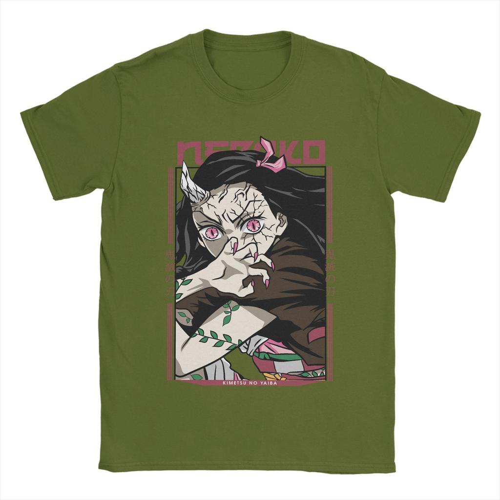 Men Anime Demon Slayer Nezuko T Shirt  100% Cotton Clothes Crazy Short Sleeve Round Collar Tees Big Size T-Shirt