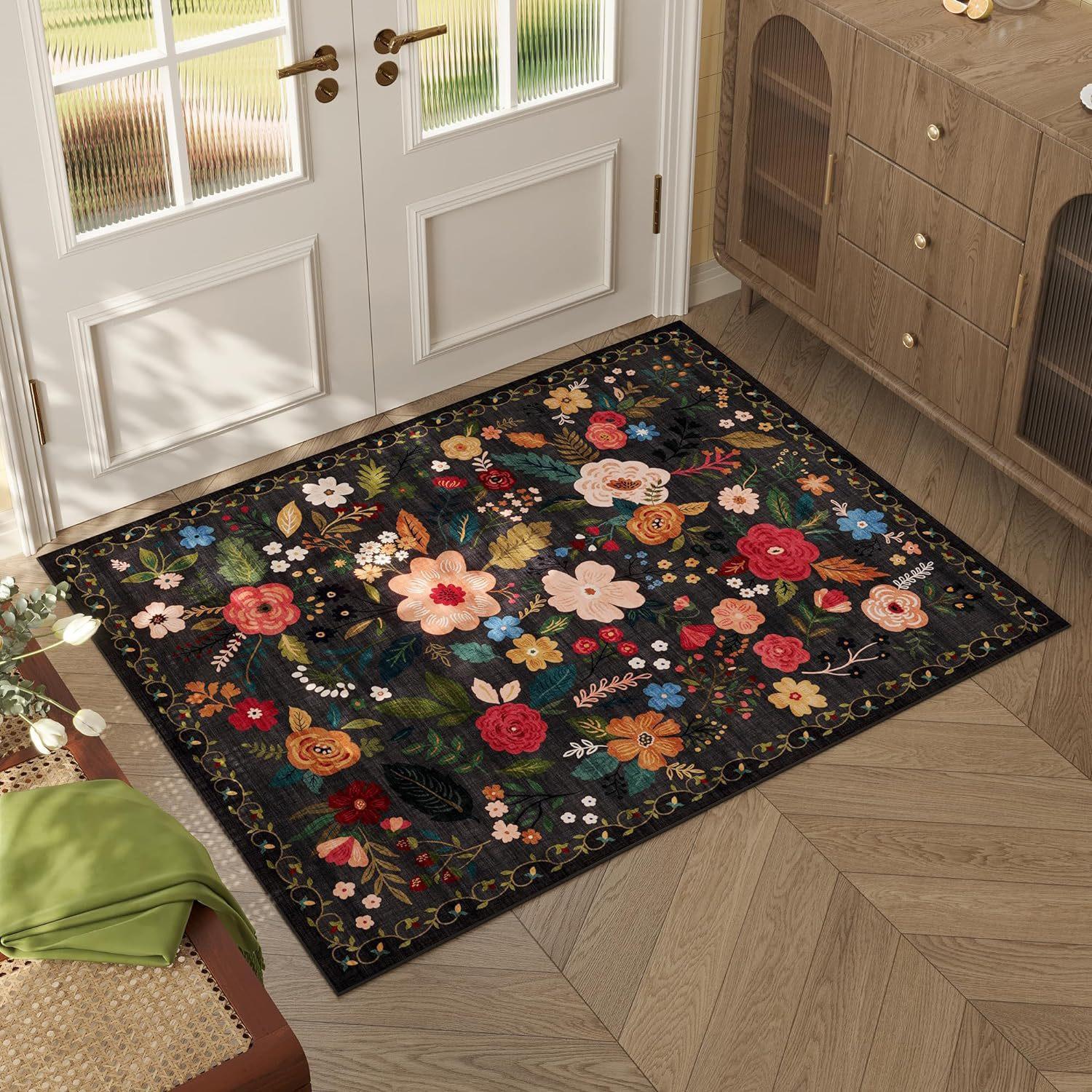 Bohemian Style Floor Mat Retro Floral Bathroom Absorbent Floor Mat Household Bedroom Carpet 40*60cm