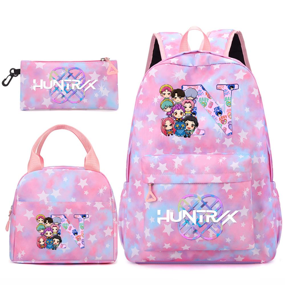 3Pcs/set 26 English Letter Kpop Printed Backpack Handbag Pencil Case for Teenger Student Girl Boy Schoolbag Kid Bookbag Large Capacity Travel Bag Gift