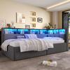 Daybed, Sofa Bed, 90 × 200 Cm, USB + Type-C Ports, Hydraulic Storage, Storage Compartments, Multicolor LED Strip Lighting, No Mattress, Linen, Gray
