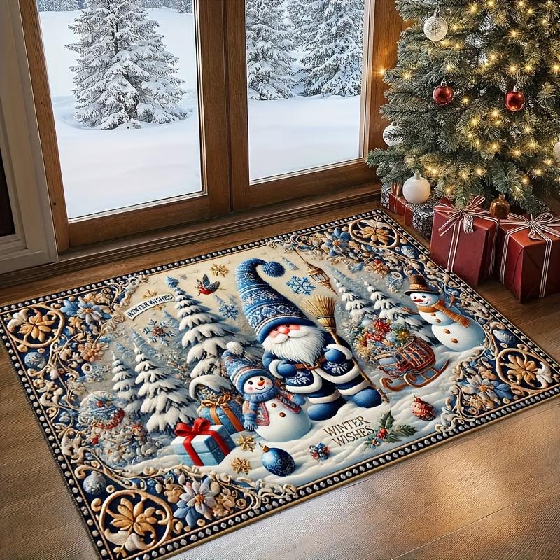 VIKAMA Christmas Carpet Entrance Welcome Mat Winter  Snowman Carpet Waterproof Floor Mat Rug For Bedroom Home Decorat
