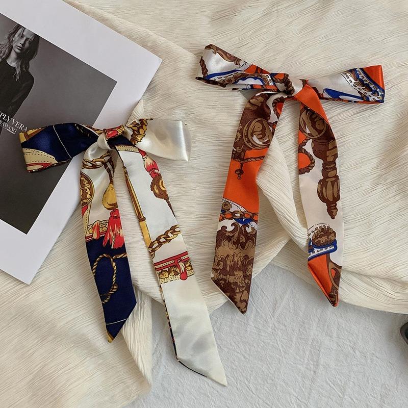 Long silk scarf, new thin and narrow decorative scarf, multi-purpose headscarf, headband, hair tie, bag streamer, gift box strap.