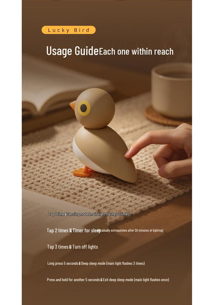 Lucky Bird LED Motion Sensor Night Light – Nordic Decorative Bedside Lamp