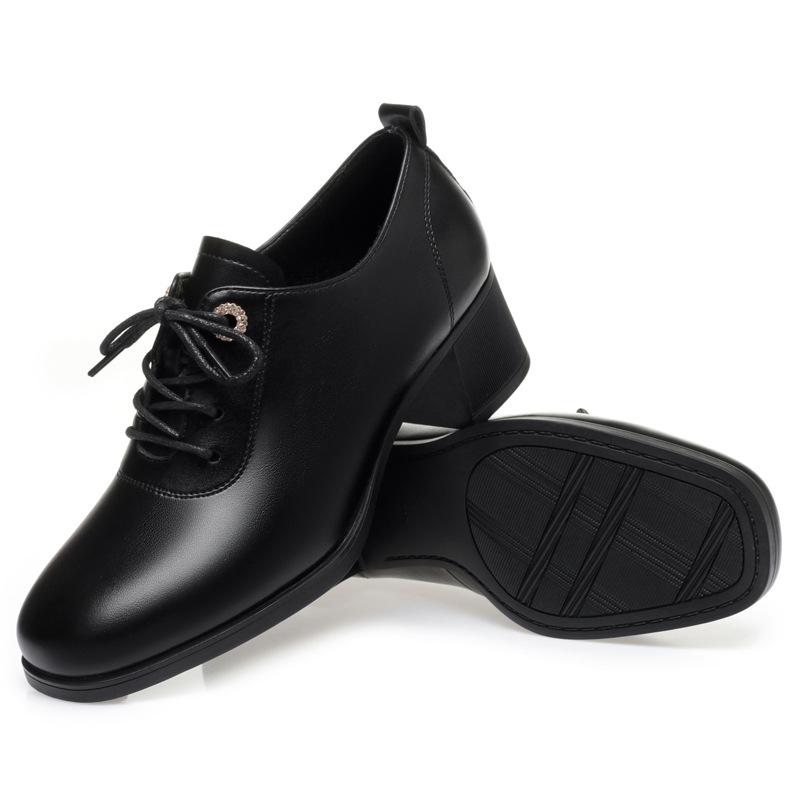 Women's Patent Leather Round Toe Chunky Heel Leather Shoes, Stylish and Beautiful, High Heel, Comfortable and Lightweight Lace-up Shoes
