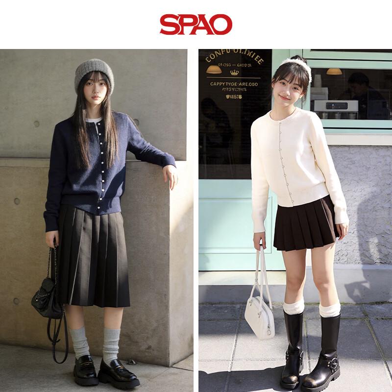 SPAO Korean Style Knit Cardigan and Pleated Skirt Two-Piece Set