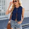 Elastic-waist Drawstring Casual High-waisted Furred Denim Shorts