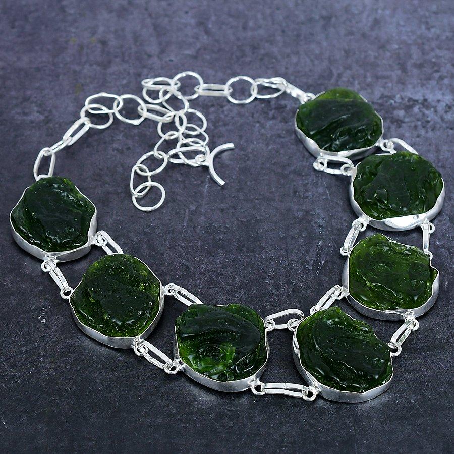 Moldavite Quartz Gemstone Handmade 925 Sterling Silver Jewelry Necklace 18" W3Q06