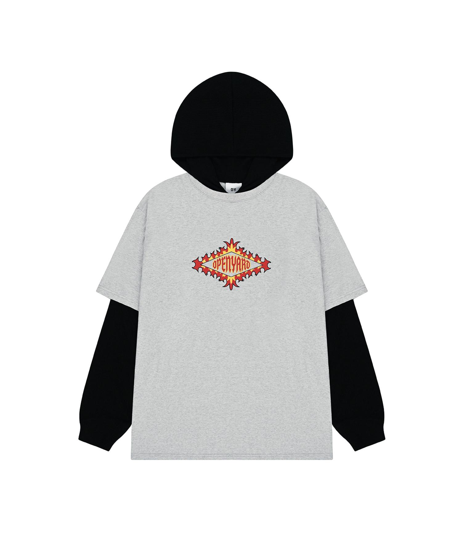 Oy Waffle Layered Hooded Long Sleeve - Mid Melange 2