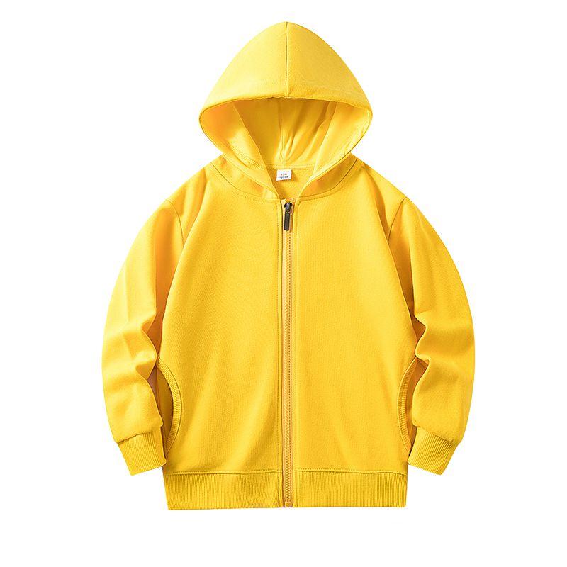 4-12 Years Kids Solid Color Hooded Coat Zipper Jacket