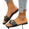 Fashion 2025 Summer New Plus Size Women’s Open Toe Slippers Square Toe Outdoor Chain Metal Decoration Sandals for Daily Beach Slippers