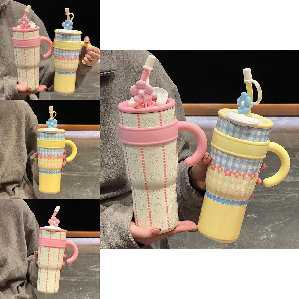 Isolierter Keramikbecher im koreanischen Stil mit Henkel für Reise- und Bürogebrauch