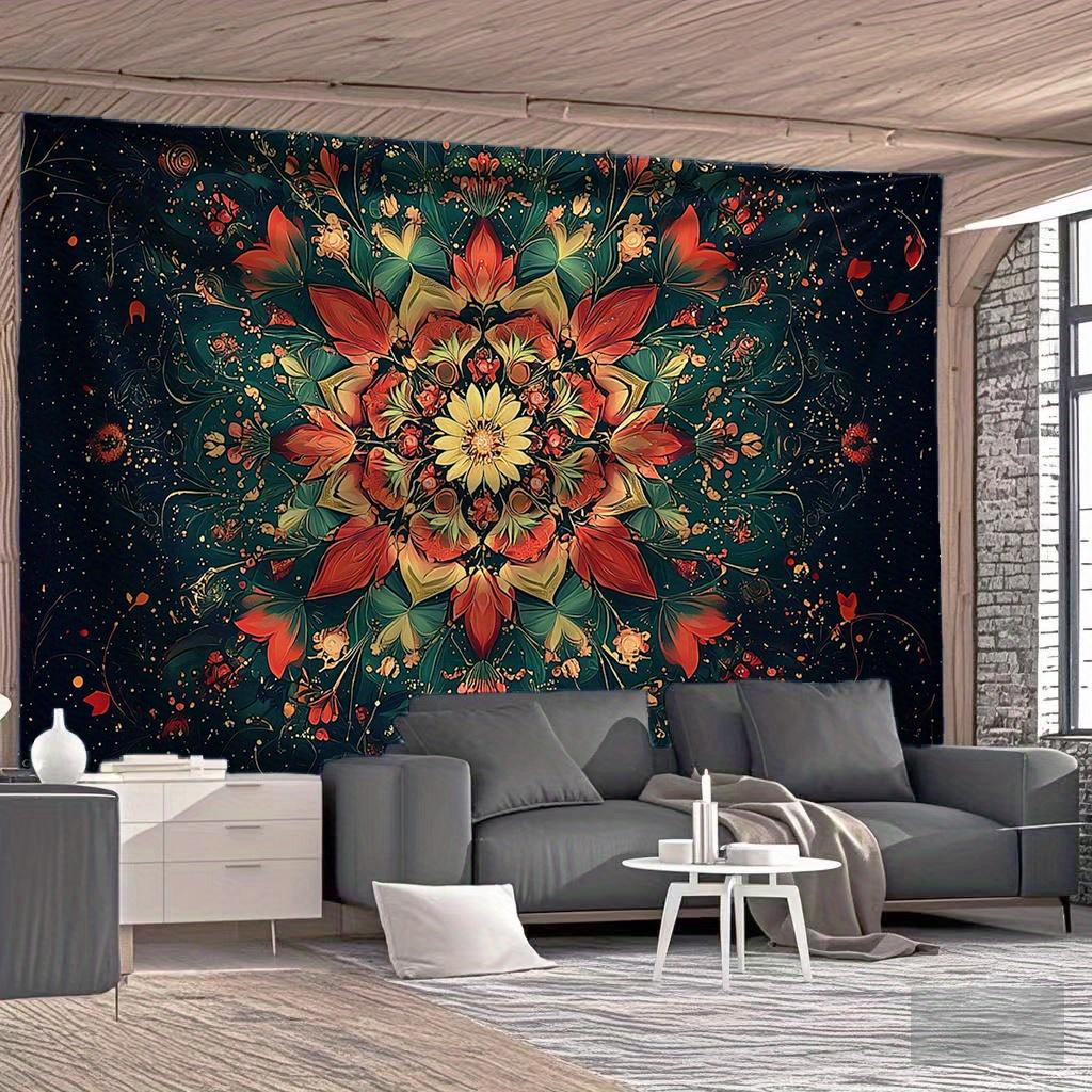 Beautiful Mandala Flowers Digital Printing Polyester Wall Tapestry Suitable For Use In Living Rooms Bedrooms Offices Bars Party
